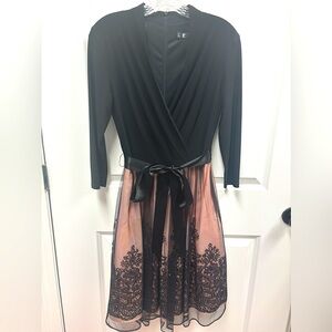 Leslie Fay Semiformal Sz 8 black bodice with black beaded tulle pink satin skirt